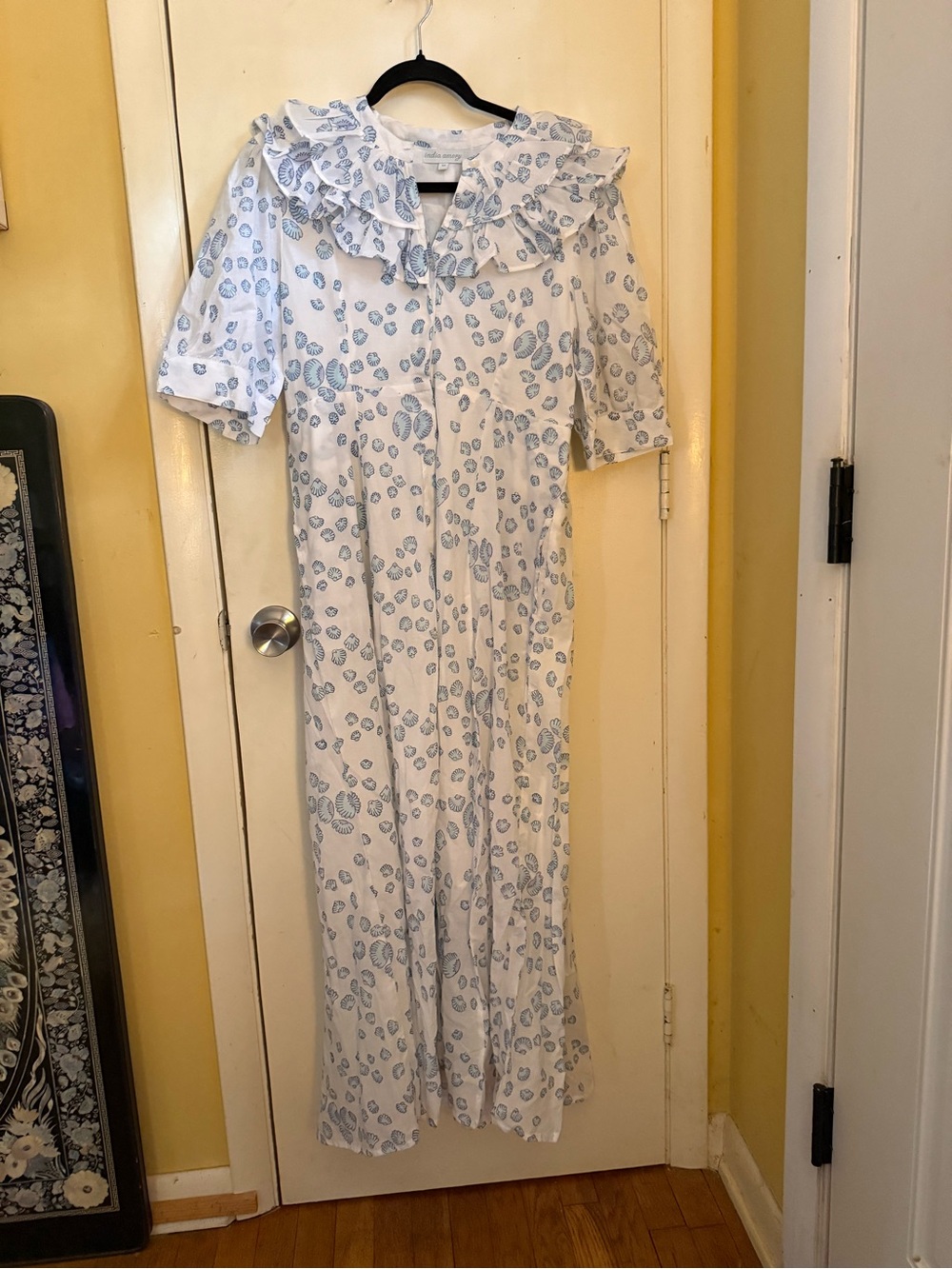 Julia Amory/India Amory Women's Maxi with Blue Floral Print and Ruffle Collar